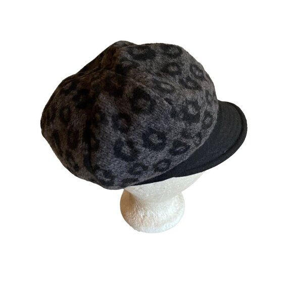 Gray Black Knit Leopard Cabbie Hat Cap One Size Stretch Fit - Picture 3 of 6